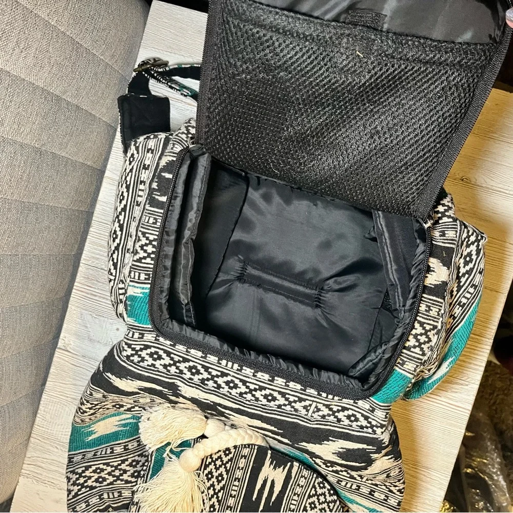 Patterned Black and Teal Camera Backpack